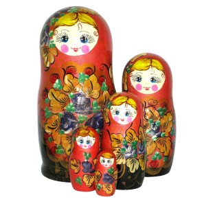 857  -  Matriochka Poupées Russes Motif Floral Corail et Noir
