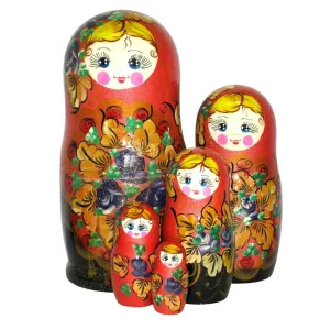 857 - Matriochka Poupées Russes Motif Floral Corail et Noir 857 - Matriochka Poupées Russes Motif Floral Corail et Noir