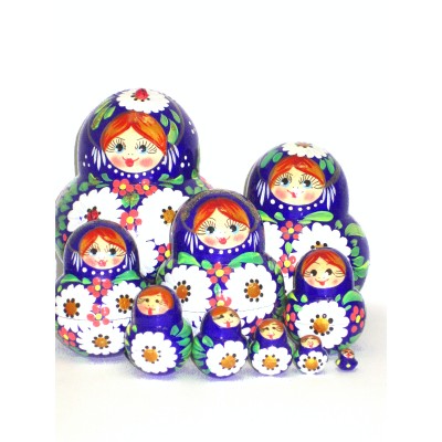 912 - Blue Floral Matryoshka Russian Nesting Dolls