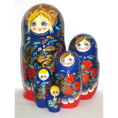 950 -  Red and Blue Floral Matryoshka Russian Nesting Doll
