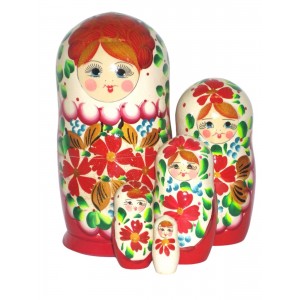 997 - Red and White Floral Matryoshka Russian Nesting Dolls