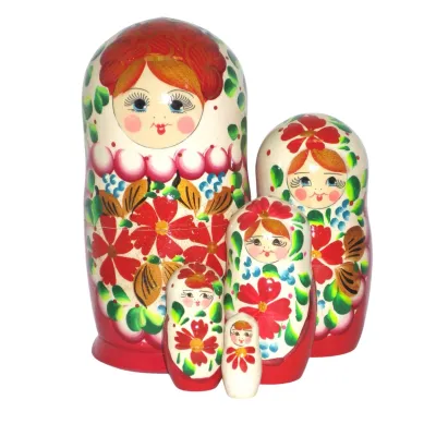 997 - Matriochka Poupées Russes Motif Floral Rouge et Blanc