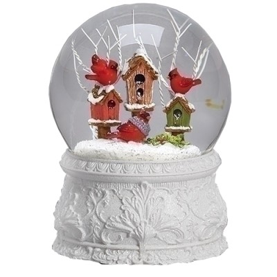 Cardinals Bird Houses Musical Snowglobe