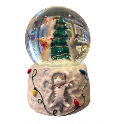Kitties with Christmas Tree Musical Snowglobe
