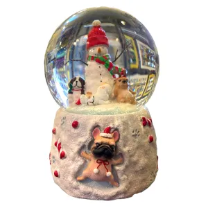 Puppies with Snowman Musical Snowglobe