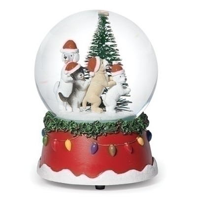 Dogs Dance By The Tree Musical Snowglobe