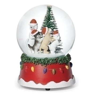 Chiens Dansant Autour de l'Arbre Boule à Neige Musicale