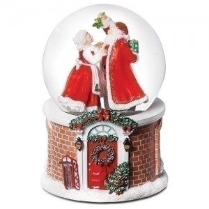 Santa and Mother Christmas Under the Mistletoe Musical Waterglobe