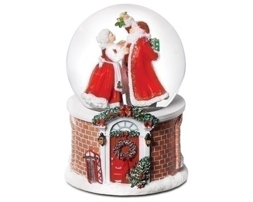 Père Noël et Mère Noël Sous le Gui Boule à Neige Musicale
