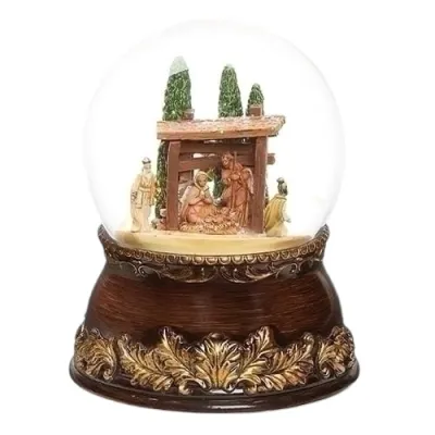 Nativité Base Couleur Bois Boule à Neige Musicale