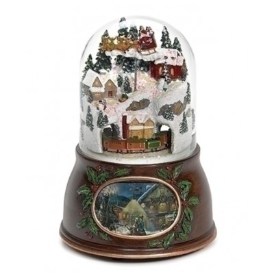 Santa Over the Village Musical Snowglobe