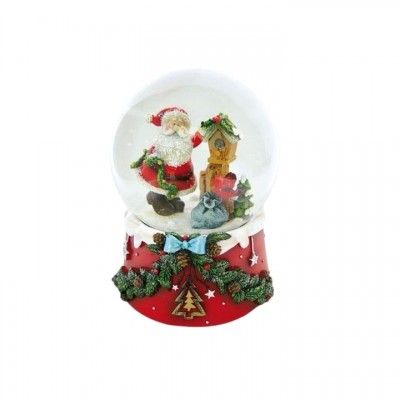 Santa Claus and Bird House Musical Snowglobe