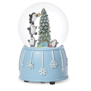 Pingouins Décorant l'Arbre de Noël Boule à Neige Musicale
