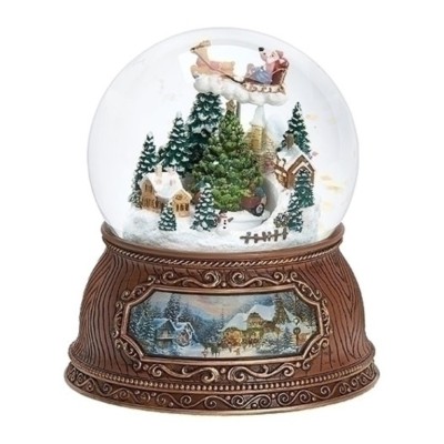 Traîneau du Père Noël et Village en Forêt Boule à Neige Musicale