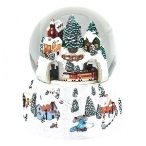 Village with Train White Base Musical Waterglobe