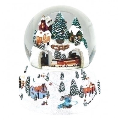 Village with Train White Base Musical Waterglobe