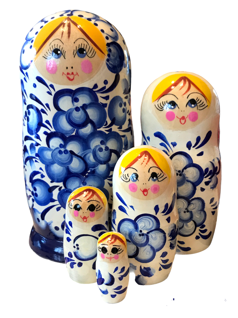 Matriochka poupée russe fleur bleu et orange